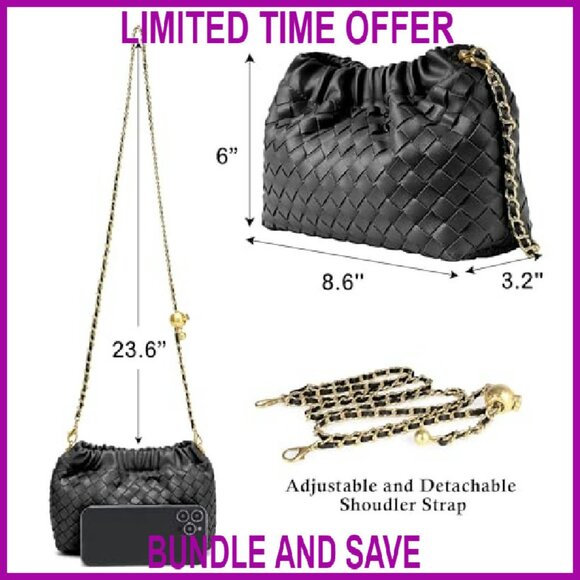 Woven Leather Dumpling Clutch with Adjustable Strap, 8.6\